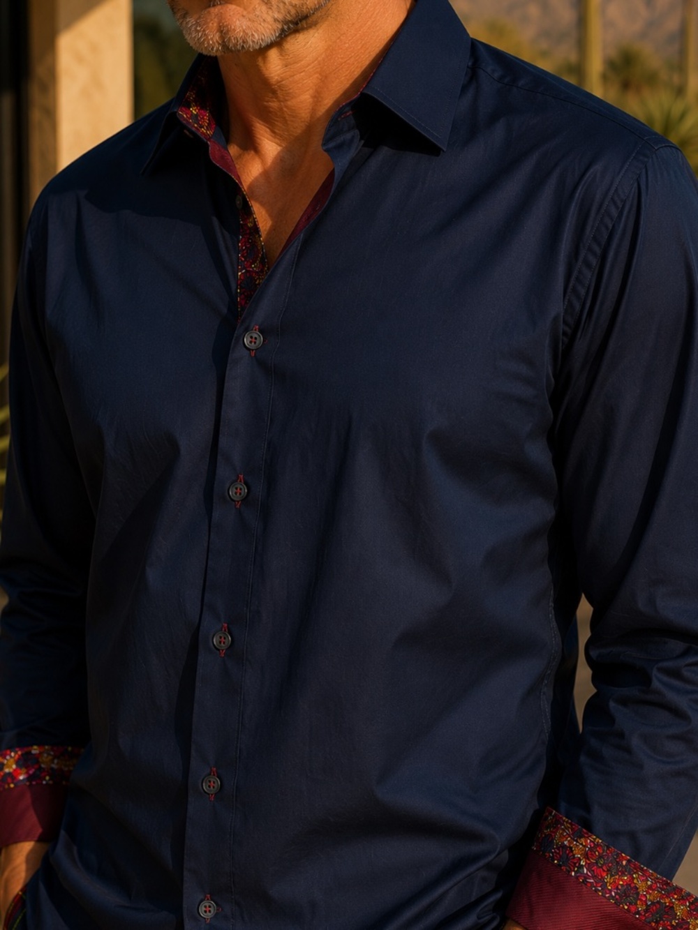 Barabas Men’s Navy Contrast Cuff Button-Up Shirt XXL Classic Fit Cotton